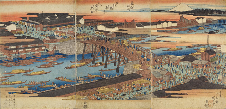 From Toto Famous Places Nihonbashi Shinkei Parallel Fish Market Complete
              Map Hiroshige Utagawa, around Tenpo (1830-1844), owned by the National Diet Library