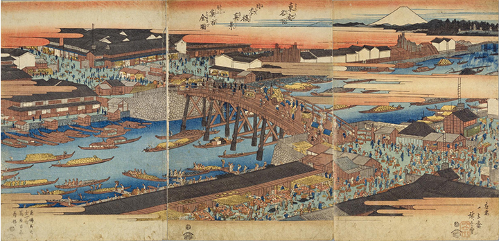 From Toto Famous Places Nihonbashi Shinkei Parallel Fish Market Complete
              Map Hiroshige Utagawa, around Tenpo (1830-1844), owned by the National Diet Library